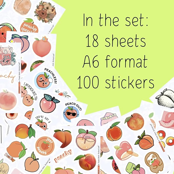 100Pcs Peach Stickers for Water Bottle and Laptop - Image 2