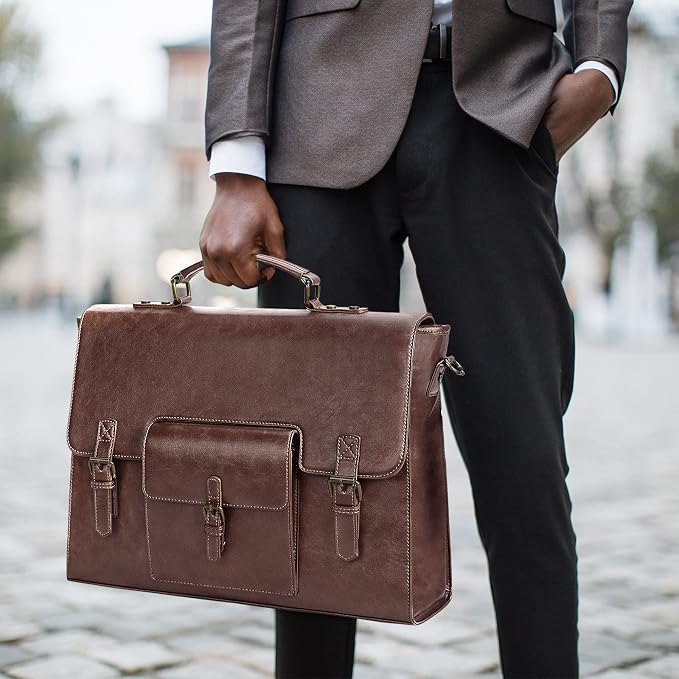 Leather Messenger Bag for Men 15.6 Inch Waterproof Vintage Leather Laptop - Image 2