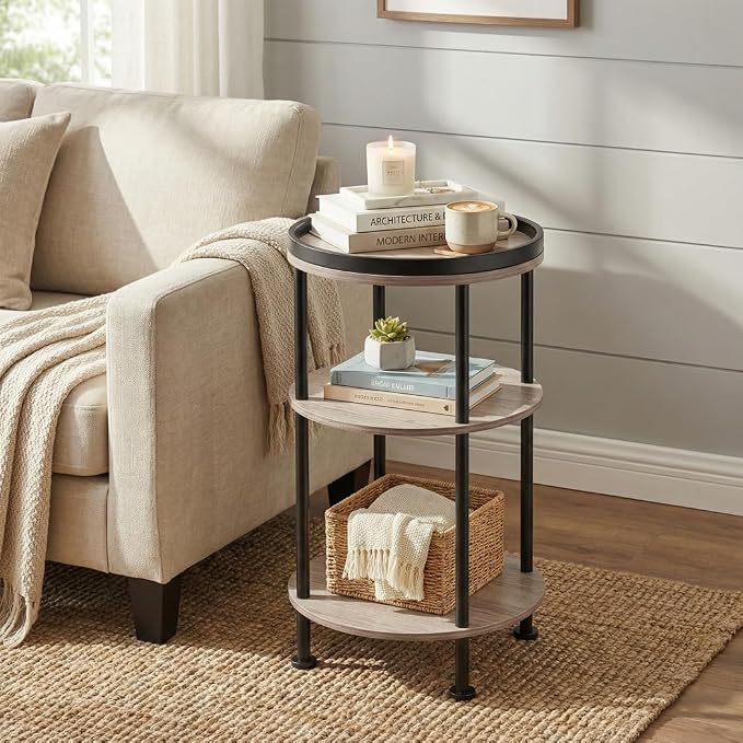Small Round Side Table, Oak Round End Table - Image 2