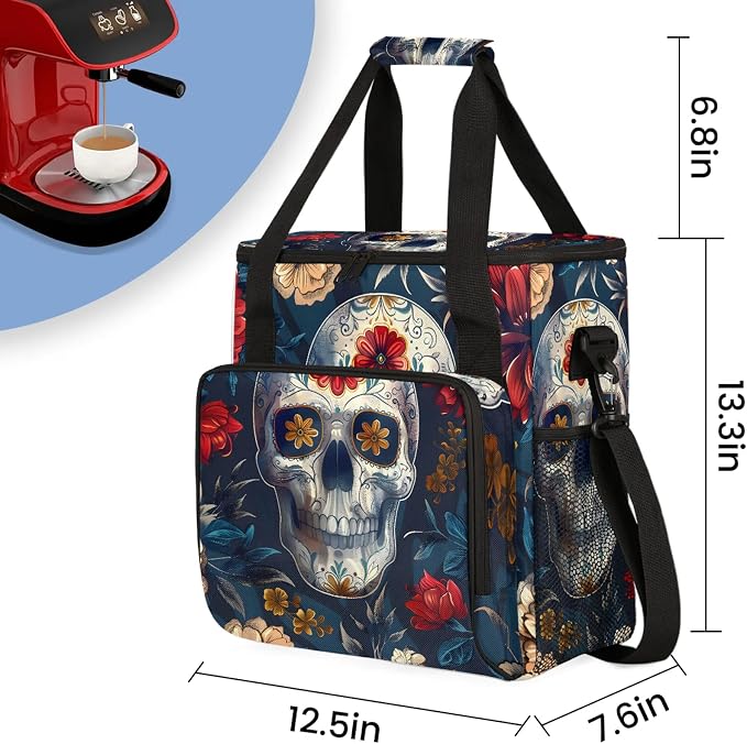 Sugar Skull Skeleton Head Day Of The Dead Coffee Maker Carring Bag, Large - Image 2