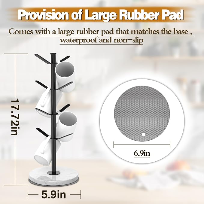 Marble Mug Holder Tree, 8 Hooks Coffee Cups Stand, New Upgraded Stable Mug Stand - Image 2