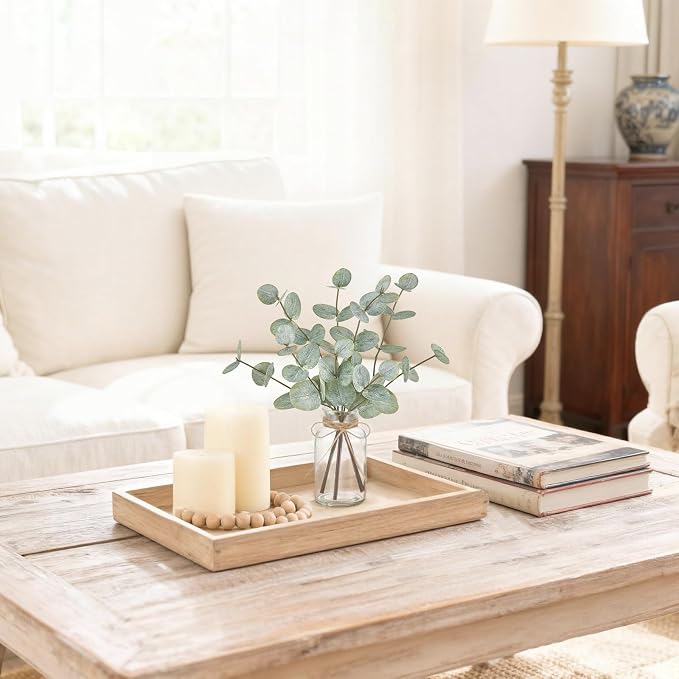 Mkono Artificial Eucalyptus Stems in Glass Vase, Fake Plants - Image 8