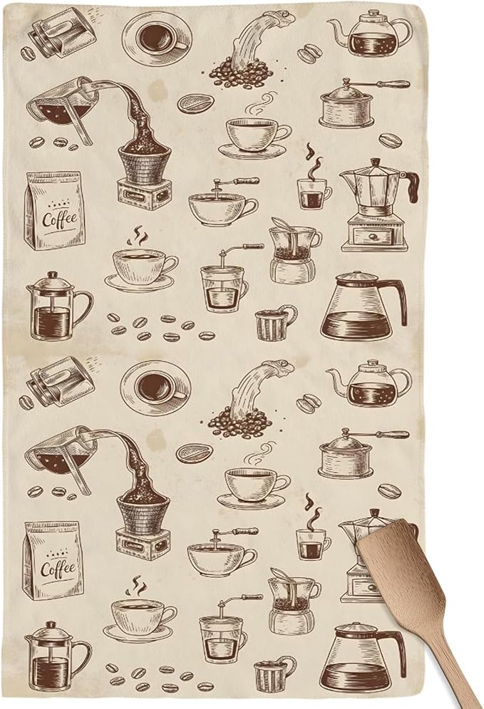 Coffee Kitchen Towel Vintage Coffee Beans Brewing Equipment Linen Texture Quick by Unknown