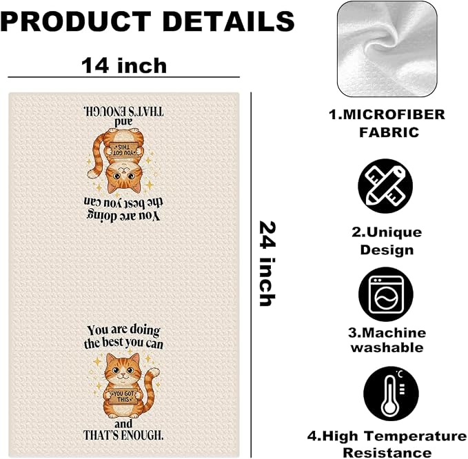 Inspirational Cat Kitchen Towels 24x14 Inch, Encouraging Orange Cat Gifts - Image 2
