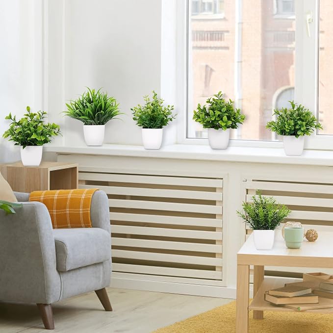 Yoratee 6 Pot Small Fake Plant Flowerpot Artificial Plastic Eucalyptus Plant - Image 5