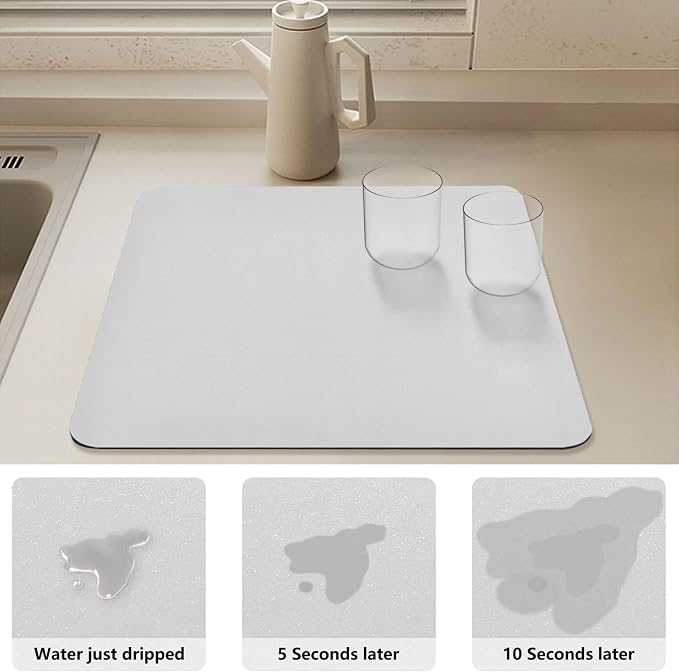 Grey Dish Drying Mat for Kitchen Counter No-slip Rubber Bottom Drainer Mats - Image 4