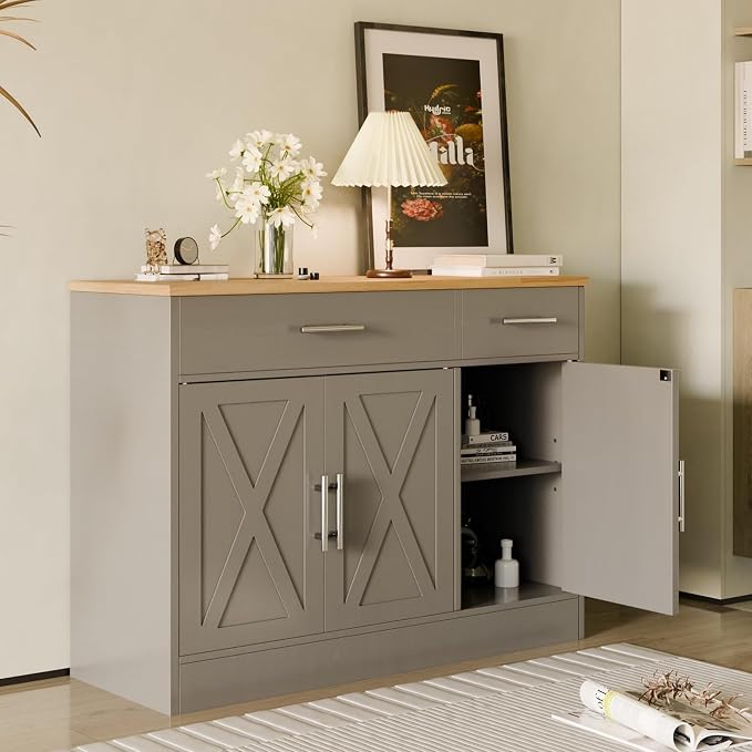SUNLEI Kitchen Buffet Sideboard Cabinet, Wooden Storage by SUNLEI