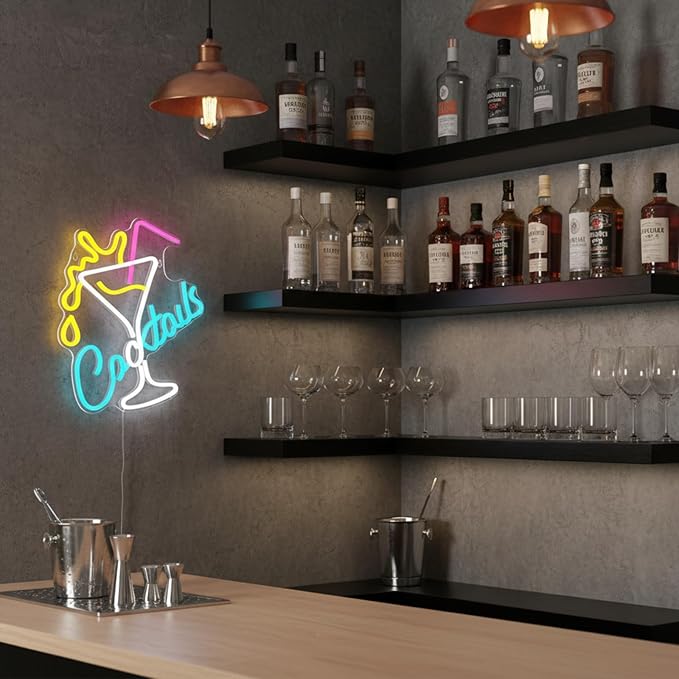 Cocktails LED Neon Sign for Wall Decor, USB Powered Neon Cocktail Lights for Bar - Image 6