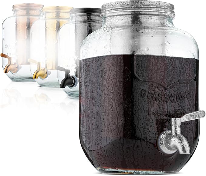 BTaT- 1 Gallon Cold Brew Coffee Maker, Thick Glass Pitcher | Stainless Steel by BrewToATea