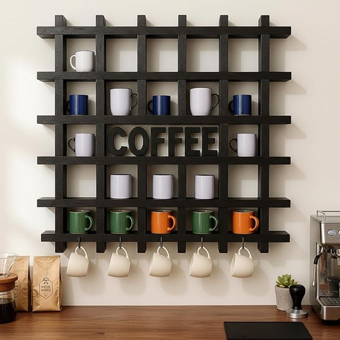 Suzile Oversize Coffee Mug Display Rack Wood Mug Display Shelf - Image 9