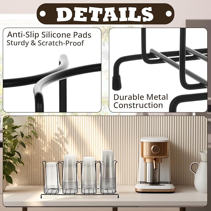 Maxdot 2 Pcs 4 Section Coffee Cup Organizers 18.7 x 8.5 x 5 Inch Wire Rack - Image 3