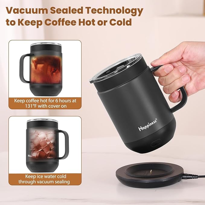 Happiness Smart Heated Coffee Mug, 16oz Rechargeable Electric Self Heating - Image 6