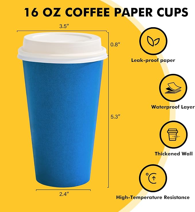 RACETOP 16 oz Paper Coffee Cups, 100 Pack Disposable Coffee Cups - Image 2