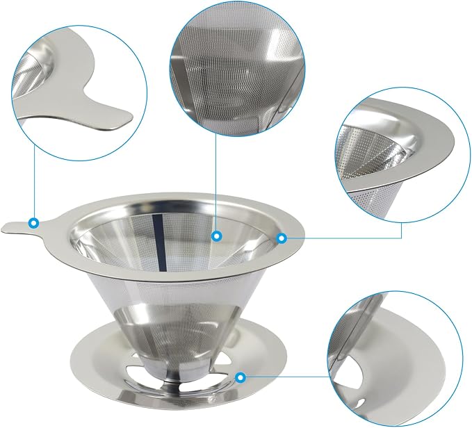 Bonsicoky Pour Over Coffee Dripper, Stainless Steel Coffee Filter, Metal Cone - Image 4