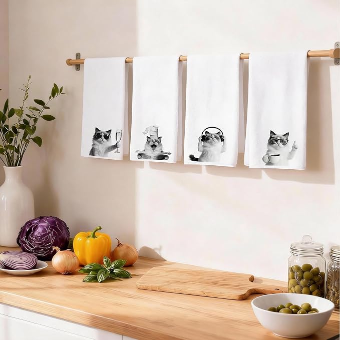 Funny Cat Kitchen Towels Set of 4-16x24 Inch Absorbent Microfiber Dish Towels - Image 5