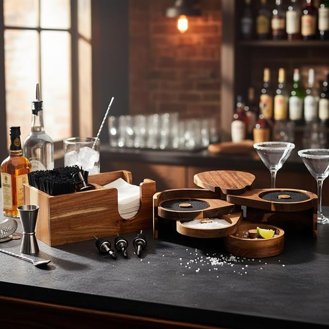 Mifoci Acacia Wood 5 Tier Bar Glass Rimmer Bartender Tool - Image 7
