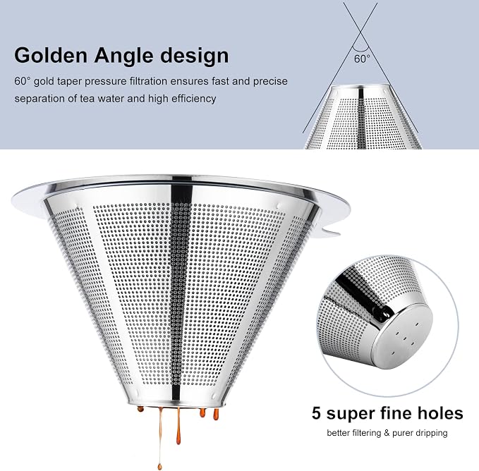 Pour Over Coffee Maker, Coffee Filter, Slow Drip Paperless Stainless Steel Cone - Image 5