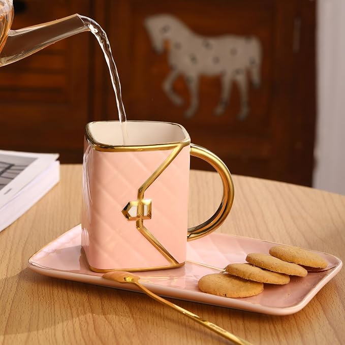 Handbag Shaped Mug, Handbag Coffee Mug And Saucer, Purse Coffee Ceramic Mug Set - Image 5