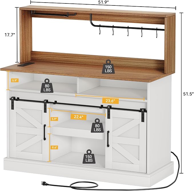 DWVO Farmhouse Buffet Cabinets, Sliding Barn Door Sideboard Cabinet - Image 2