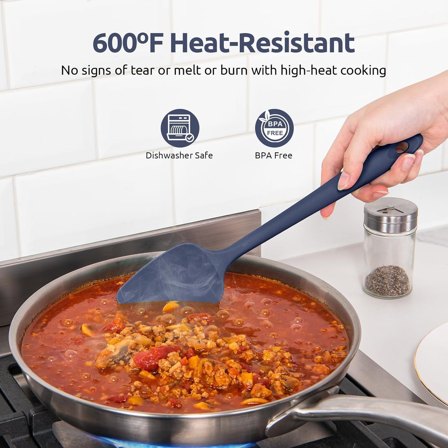 Heat Resistant Silicone Spatula Set: U-Taste 600ºF High Temp Seamless Food Grade Food Grade Flexible Rubber Silicon Kitchen Cooking Mixing Baking Scraper for Nonstick Cookware Set of 4 (Midnight Blue)