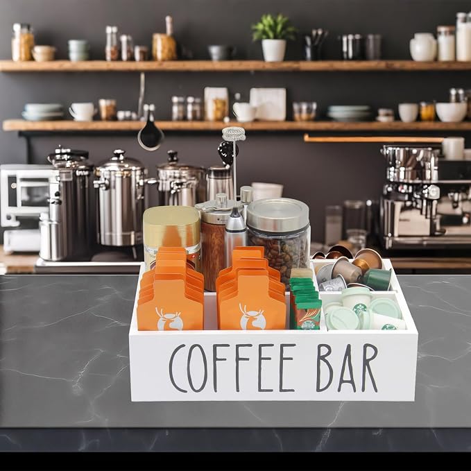 Coffee Station Organizer with Removable Dividers Disposable Cup Holder Wooden - Image 6