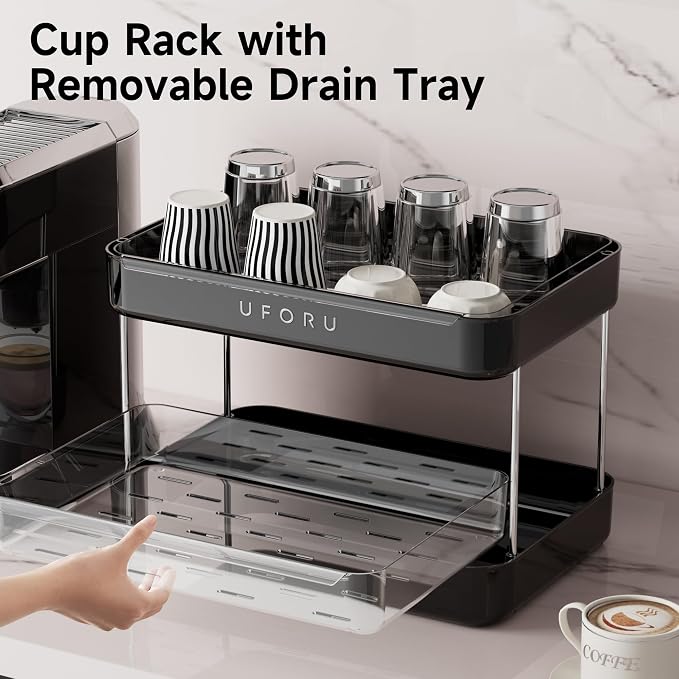 UFORU Countertop Coffee Station Organizer, 2 Tier Wine Glass Holder, Mug - Image 2