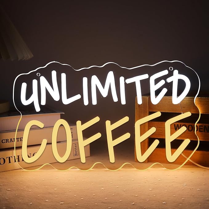 Unlimited Coffee Neon Sign Cool White and Warm White LED Light Dimmable USB by Unknown
