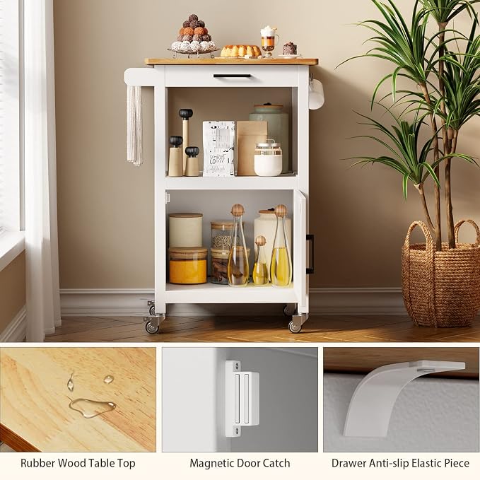 Qsun Kitchen Cart with Drawer, Small Kitchen Island on Wheels, Microwave Cart - Image 7