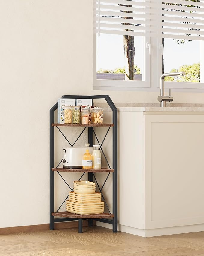 CHOEZON 3-Tier Corner Shelf, Industrial Corner Bookshelf, 35.4" Storage Stand by Choezon