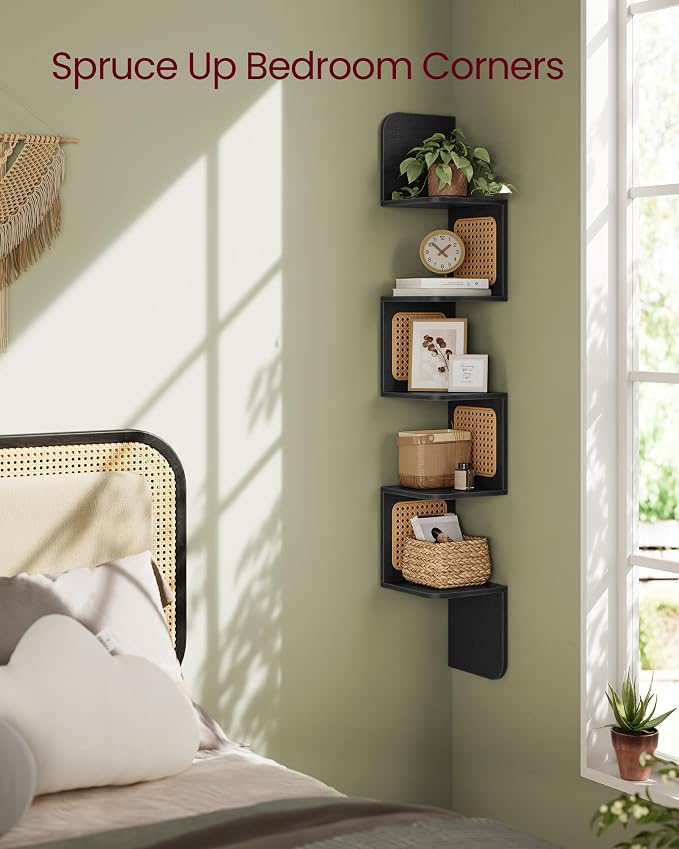 VASAGLE 5-Tier Corner Shelf, Wall Mounted Floating Shelf, Zigzag Corner Shelf - Image 4