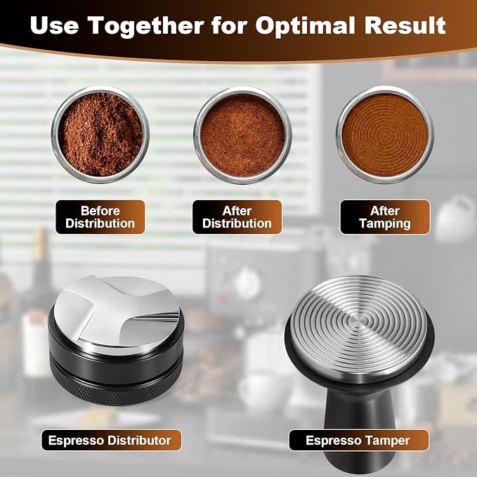 Espresso Tamper Kit 4 PCS with Wooden Tray - 58mm Coffee Distributor - Image 6