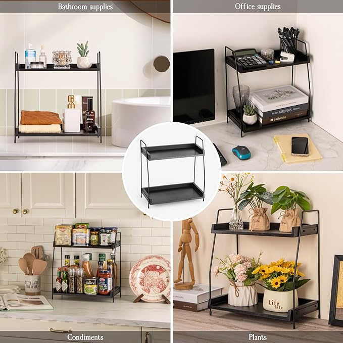 ANBOXIT 2-Tier Coffee Station Organizer, Wooden Kitchen Counter Shelf - Image 6