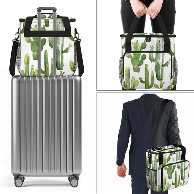 Green Cactus Coffee Maker Carring Bag, Large Insulated Storage Organizer Case - Image 7