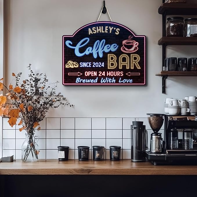 THUYPT Personalized Coffee Sign, Coffee Wooden Sign Plaque Wall Hanging Coffee - Image 4