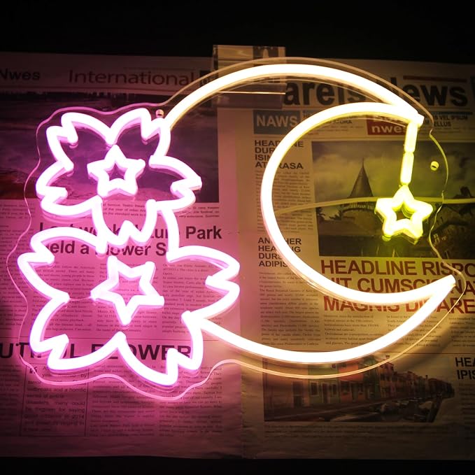 Sakura Moon Star Neon Signs for Wall Decor Cherry Blossom Neon Light Dimmable - Image 6