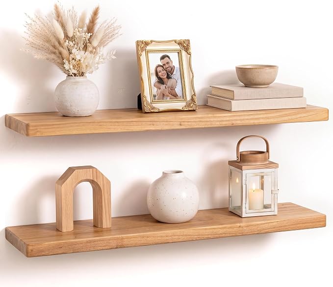 Fun Memories 32 Inch Floating Shelf, 8 Inch Deep Rounded Edge Reclaimed Elm by FunMemories