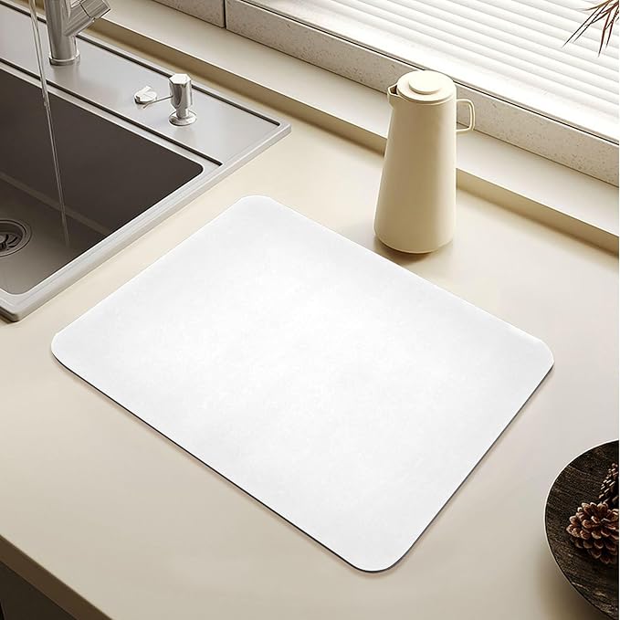 White Dish Drying Mat for Kitchen Counter No-slip Rubber Bottom Coffee Mat by Sinestour