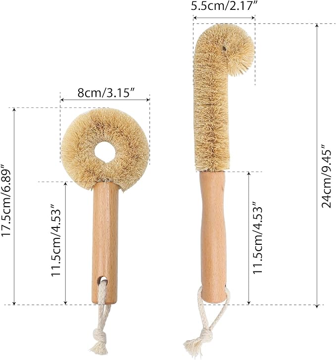 2PCS Coconut Brush Fiber Bottle Wooden Cleaning Brush, Scrub Head - Image 2