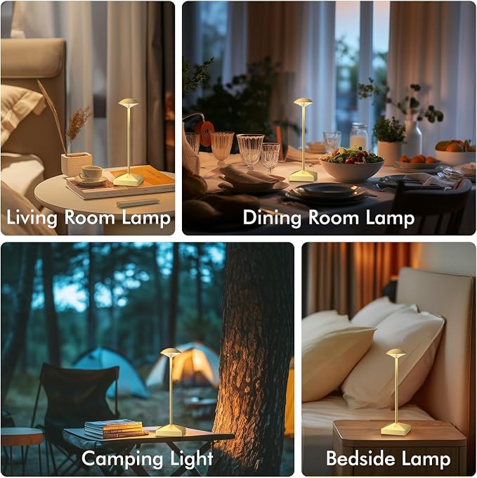 3 Pack 8.26in Gold Small Cordless Table Lamps Rechargeable, Battery Operated - Image 2