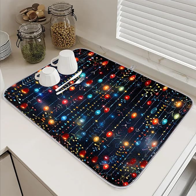 Xmax Colorful String Lights Dish Drying Mat, Kitchen Counter Quick Dry Pads - Image 6