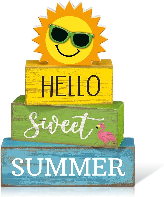 Yuntau 4 Pcs Summer Table Decoration Hello Sweet Summer Tiered Tray Decor by Yuntau