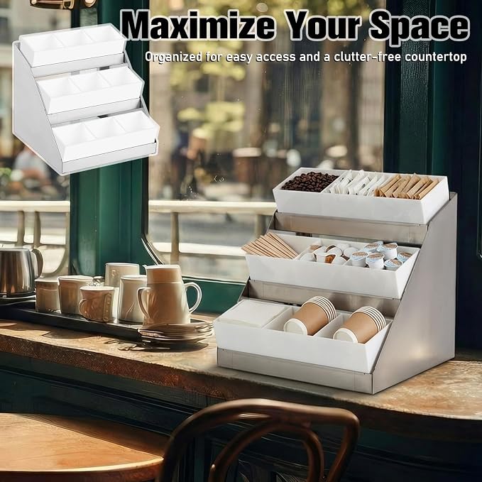 Maxdot Coffee Station Organizer, 3-Tier Stainless Steel Condiment Station - Image 6