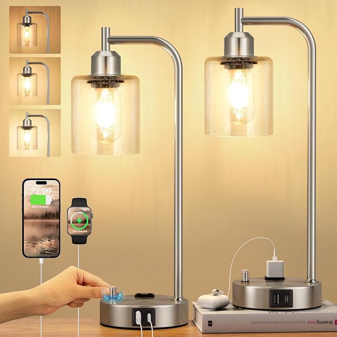Industrial Table Lamps for Bedrooms Set of 2 by Innqoo