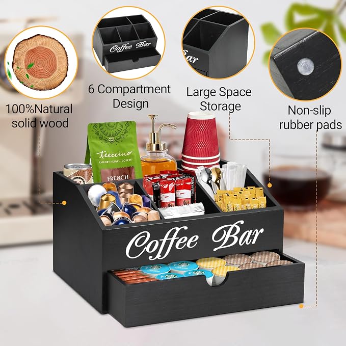Coffee Bar Organizer Countertop, Wooden Bar Accessories - Image 6