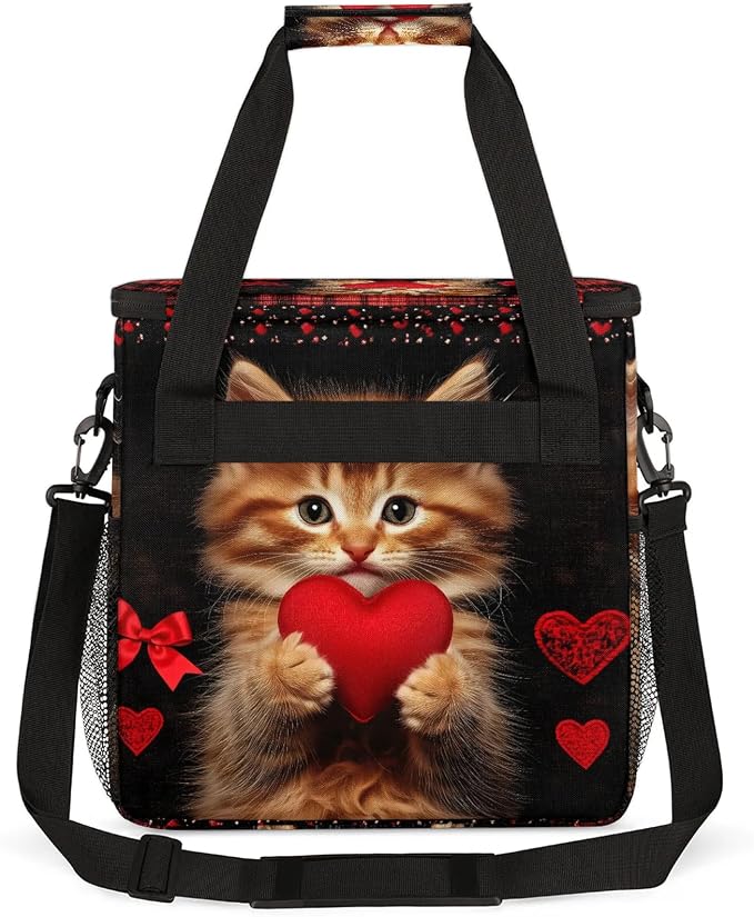 Cat Heart Coffee Maker Carring Bag, Large Insulated Storage Organizer Case Tote - Image 5