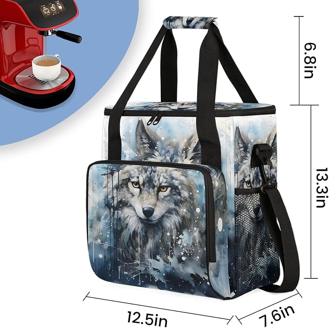 Cool Wolf Coffee Maker Carring Bag, Large Insulated Storage Organizer Case Tote - Image 2