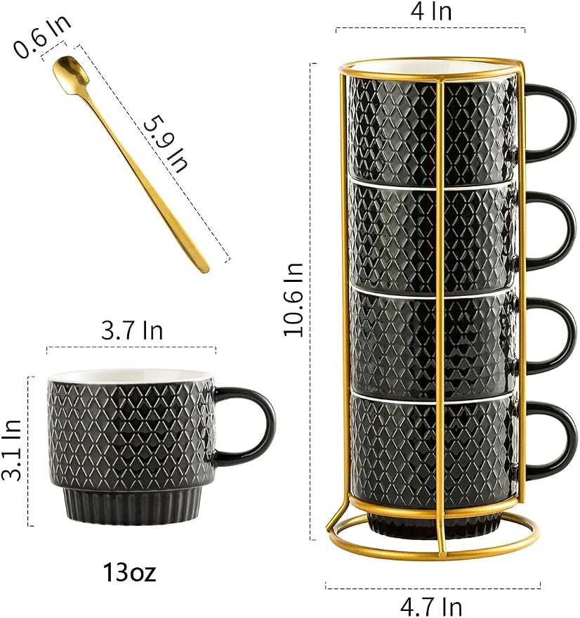 Gomakren Coffee Mugs Set of 4, 13 Ounce Stackable Coffee Mug Set - Image 4