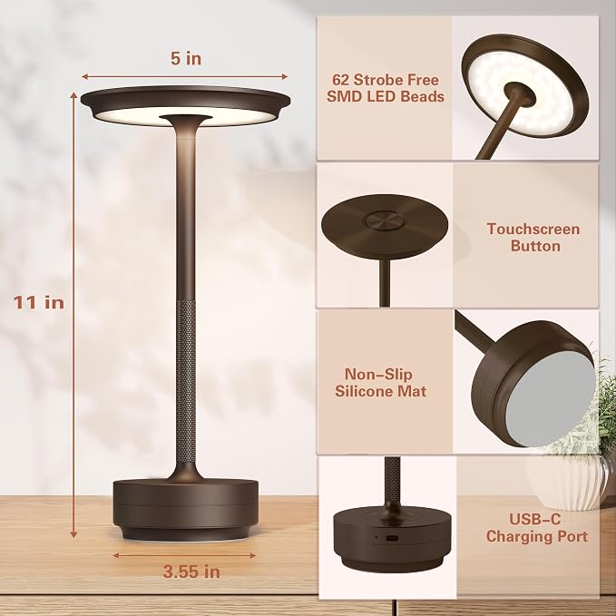 Cordless Table Lamp, Rechargeable 5000mAh Outdoor LED Table Lamp, 3 Levels - Image 3