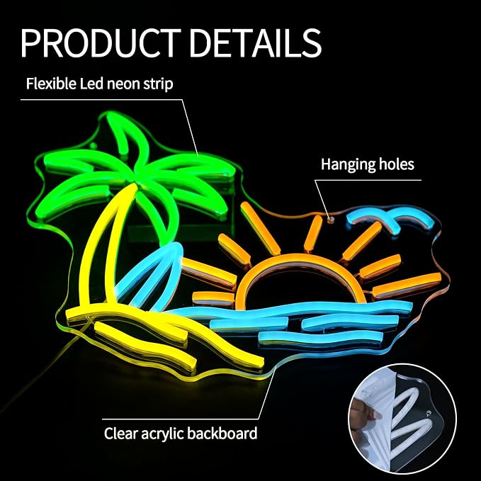 Tropic Neon Sign for Wall Decor Dimmable Coconut Tree Led Light Signs Summer - Image 6