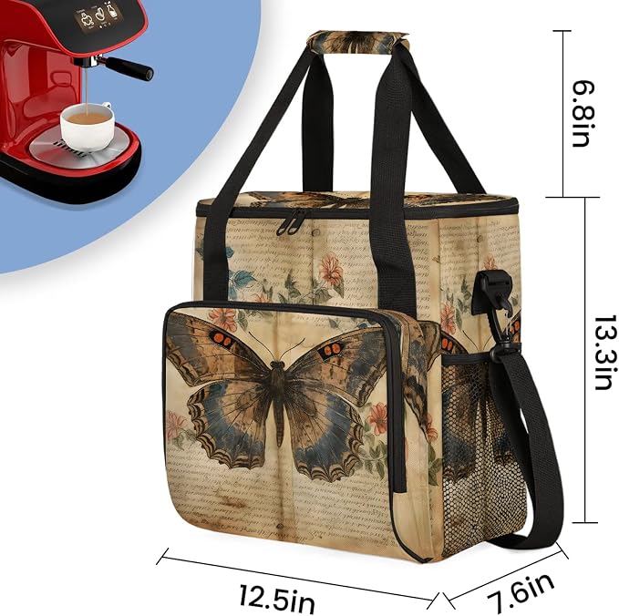 Vintage Books Butterfly Coffee Maker Carring Bag, Large Insulated Storage - Image 2